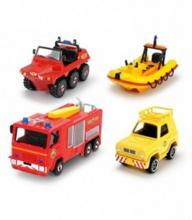 Pompierul Sam Set 4 Vehicule Din Metal Cu Barca Scara 1:64