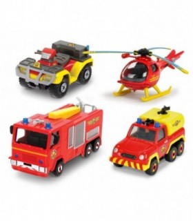 Pompierul Sam Set 4 Vehicule Din Metal Cu Elicopter Scara 1:64