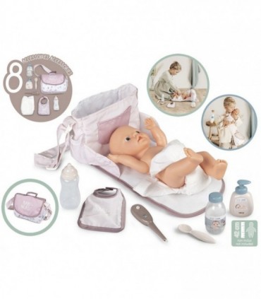 Gentuta de infasat pentru papusa Smoby Baby Nurse Changing Bag crem cu accesorii