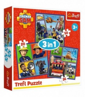 Puzzle Trefl 3in1 Pompierul Sam O Zi Din Viata Pompierilor