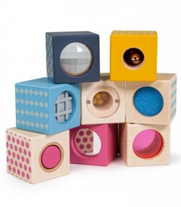 Set 8 cuburi senzoriale din lemn