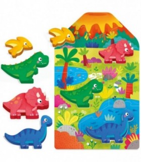 Puzzle Montessori Dinozauri Lemn, 4 Forme