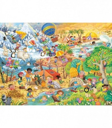 Puzzle Distractia Copiilor In Cele 4 Anotimpuri, 100 Piese XXL